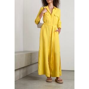 L'AGENCE Cameron Belted Linen Maxi Shirtdress XS Light Maize Sophisticated Chic